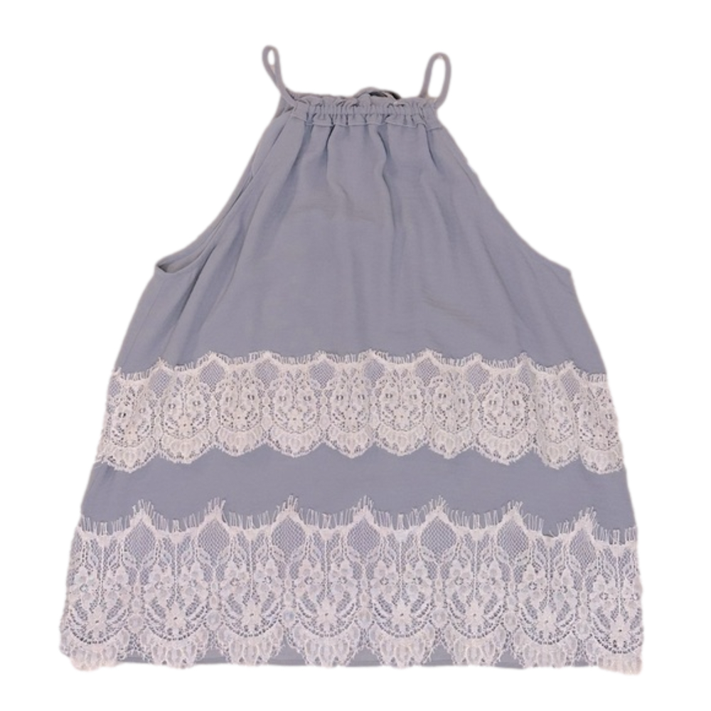 LOFT Grey Cinch Neck Halter Top with Lace Detail Size MP